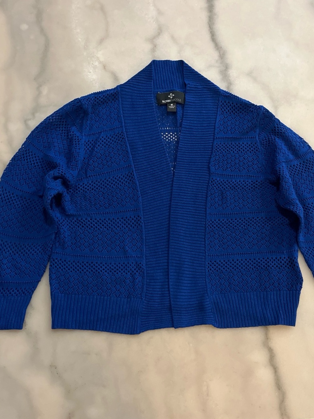 Ronni Nicole Open-Front Royal Blue Knit Cardigan